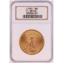 1924 $20 St. Gaudens Double Eagle Coin NGC MS63