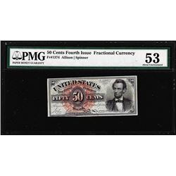 1863 50 Cent Fourth Issue Fractional Currency Note Fr.1374 PMG About Uncirculated 53