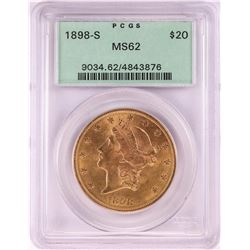 1898-S $20 Liberty Head Double Eagle Gold Coin PCGS MS62 Old Green Holder