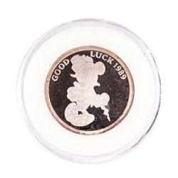 Rarities Mint 1989 Disney Mickey "Good Luck" 1/4 oz. .999 Fine Silver Round