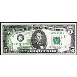 1981 $5 Federal Reserve Partial Offset ERROR Note