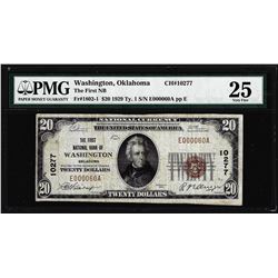 1929 $20 First NB of Washington, OK CH# 10277 National Currency Note PMG Very Fine 25