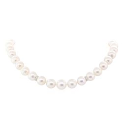 0.74 ctw Diamond and South Sea Pearl Necklace - 14KT White Gold