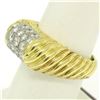 Image 5 : Estate 18k Yellow Gold E VVS2 1.01 ctw Pave Set Diamond Scalloped Ribbed Ring