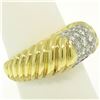 Image 6 : Estate 18k Yellow Gold E VVS2 1.01 ctw Pave Set Diamond Scalloped Ribbed Ring