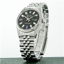 Rolex Mens Stainless Steel 36mm Black Diamond Dial Datejust Wristwatch With Role