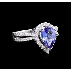 1.97 ctw Tanzanite and Diamond Ring - 14KT White Gold