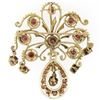 Image 3 : Vintage 14k Yellow Gold 6.75 ctw Round Garnet Open Work Dangle Pin Brooch Pendan