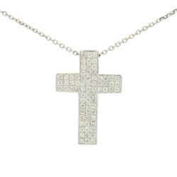 14K White Gold 0.51 ctw Micro Pave Diamond Cross Pendant w/ 18" Cable Link Chain