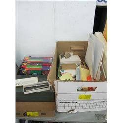 2 BOXES OF MISC POST IT NOTES, HARRY POTTER BOOKS ETC.