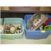 Image 1 : 2 BINS OF MISC HAIR DRYERS, DECORATIVE ITEMS ETC.