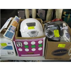 PRINTER, BREADMAKER, BOX OF SMALL APPLIANCES POPCORN MAKER ETC.