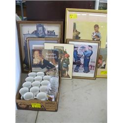 LARGE LOT OF NORMAN ROCKWELL MUGS, GLASSES, PICTURES, BOOK ETC.