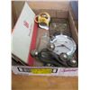 Image 1 : BOX OF MISC ALARM CLOCK, BELLS, HUDSON BAY LEATHER GLOVES ETC.