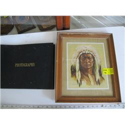 FRAMED PRINT OF "THE FIRST NATIONS CHIEF" BY A. SHERRIFF SCOTT, OLD PHOTO ALBUM