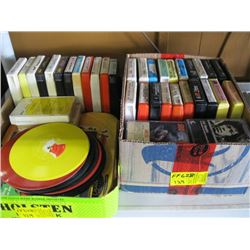 BOX WITH MISC RECORDS, 8 TRACKS & CASSETTES