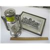 Image 1 : COAL OIL LANTERN WITH BROKEN GLASS, FRAMED PRINT OF "SEAFLIGHT 3RD GRADUATING CLASS EDMONTON ALBERTA