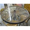 Image 1 : WAGON WHEEL TABLE WITH HEAVY METAL BASE, 4 WOODEN CHAIRS