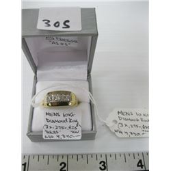 SIZE 11 1/2 MENS 10K DIAMOND RING .. 1 DIAMOND HAS FRACTURES (AS IS) W/A $4340