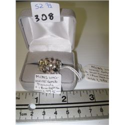 SIZE 9 1/2 MENS 10K WHITE GOLD RING W/ DIAMONDS + 1 BLUE SAPPHIRE - W/A $1495