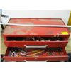 Image 1 : RED 2 DOOR METAL TOOLBOX WITH MISC CONTENT