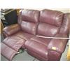 Image 2 : 1 BURGUNDY LEATHER LOVESEAT RECLINER