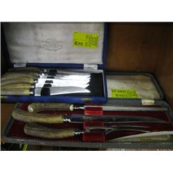 2 BONE HANDLED CARVING SETS