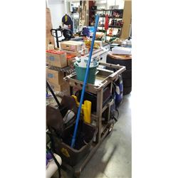 JANITORS CART, MOP AND BUCKET, WET FLOOR SIGN