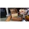 Image 1 : BOX OF WOODEN COLLECTIBLES, STOOL AND CLOCK
