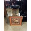 Image 1 : VINTAGE METAL PLANT POT AND EASTERN ELEPHANT WALL ART