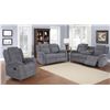 Image 1 : BRAND NEW 3 PIECE GREY FABRIC RECLINING SOFA SET - RETAIL $2299 ROCKER RECLINER, LOVE SEAT, AND SOFA