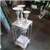 Image 2 : 2 DECORATIVE METAL NESTING SIDE TABLES AND 3 METAL STANDS
