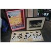 Image 1 : PAINTING ON CLOTH AND 2 PRINTS, GOOSE AND HORSE