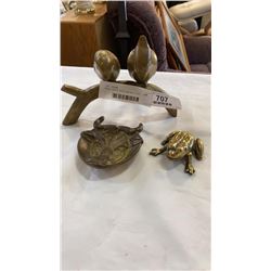 BRASS BIRDS, FROG AND BULL DISH