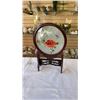 Image 2 : EASTERN DECOR, EMBROIDERED ART, BOWLS, CARVED WOOD HANGING PIECE AND LOTUS WITH KOI FISH FIGURE