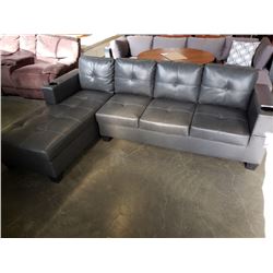 BRAND NEW GREY AIR LEATHER 2 PC SECTIONAL SOFA W/ CUPHOLDERS, AND REMOVABLE PILLOW BACKS, RETAIL $13