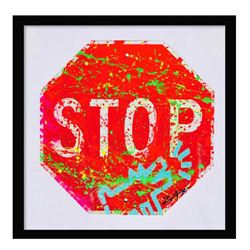 E.M. Zax, "Stop" Framed Original Hand Painted Metal Street Sign, Hand Signed with Letter of Authenti