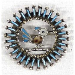 Zuni Sterling Needlepoint Turquoise Pin