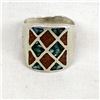 Image 1 : Vintage Navajo Sterling & Chip Inlay Ring, Size 9