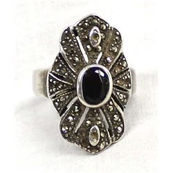Sterling Garnet and Marcasite Ring, Size 6.75