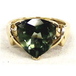 14K Gold Faceted Green Tourmaline Ring, Sz 6.5