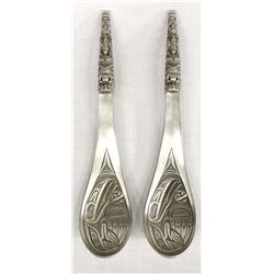 2 BOMA Northwest Coast Style Pewter Spoons