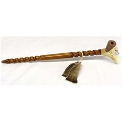 Native American Carved Antler Buffalo Head on Catlinite Pipe