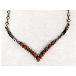 Vintage Navajo Sterling Coral Necklace by Guerro