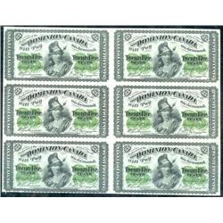 UNCUT SHEET of 6 notes, DC-1c  25 cents