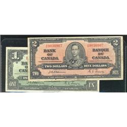 Lot of two 1937 notes with the scarce O
