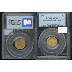 1870  2 Dot  $2 Nfld Gold  PCGS AU-58, 