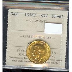 1914-C Sovereign  ICCS MS62, fully bril