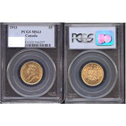 1913 $5 Gold  PCGS MS63