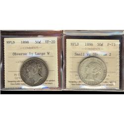 1896 Sml W & 1898 Lg W Nfld 50¢.  Lot o